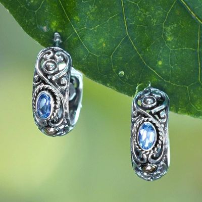 Primary image for 18k Gold-Accented Blue Topaz and Silver Half-Hoop Earrings Gleaming Azure