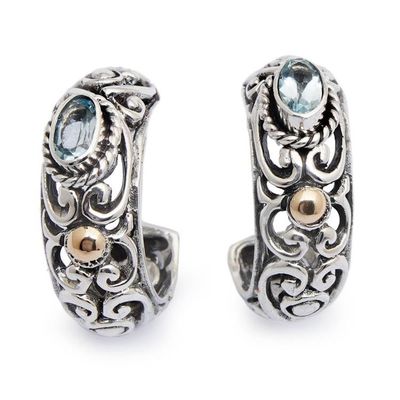 Alternate image for 18k Gold-Accented Blue Topaz and Silver Half-Hoop Earrings Gleaming Azure