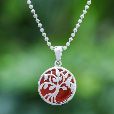 Primary image for Carnelian and Sterling Silver Tree Necklace Haven in Orange
