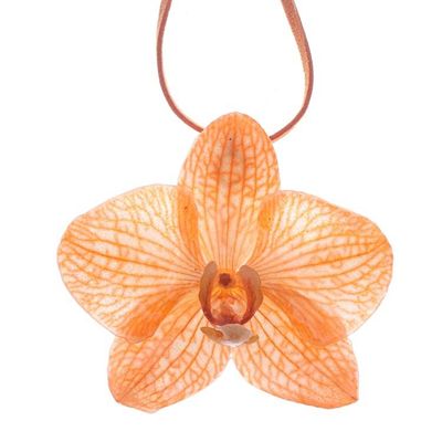 Alternate image for Nature-Themed Orange Orchid Pendant Necklace from Thailand Natural Feeling in Orange