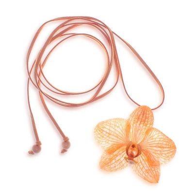 Alternate image for Nature-Themed Orange Orchid Pendant Necklace from Thailand Natural Feeling in Orange