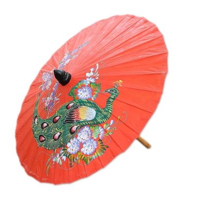 Alternate image for Peacock Motif Paper Parasol in Flame from Thailand Sunny Peacock in Flame