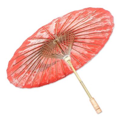 Alternate image for Peacock Motif Paper Parasol in Flame from Thailand Sunny Peacock in Flame