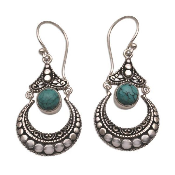 Alternate image for Magnesite Crescent Dangle Earrings Crafted in Bali Elegant Crescents