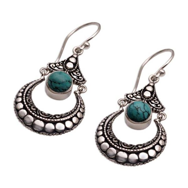 Alternate image for Magnesite Crescent Dangle Earrings Crafted in Bali Elegant Crescents