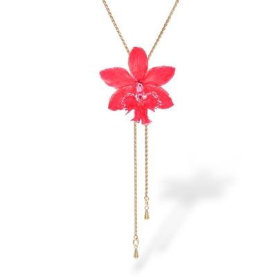 Alternate image for Spring-Inspired 22k Gold-Plated Pink Orchid Lariat Necklace Luxurious Pink