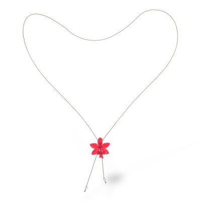 Alternate image for Spring-Inspired 22k Gold-Plated Pink Orchid Lariat Necklace Luxurious Pink