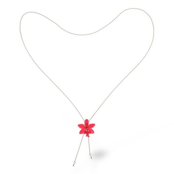 Alternate image for Spring-Inspired 22k Gold-Plated Pink Orchid Lariat Necklace Luxurious Pink
