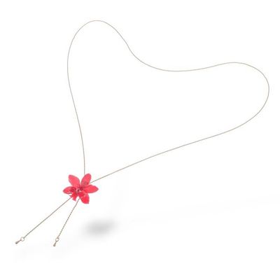 Alternate image for Spring-Inspired 22k Gold-Plated Pink Orchid Lariat Necklace Luxurious Pink