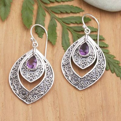 Alternate image for Sterling Silver Fashion Dangle Earrings with Amethyst Stone Party Queen in Purple