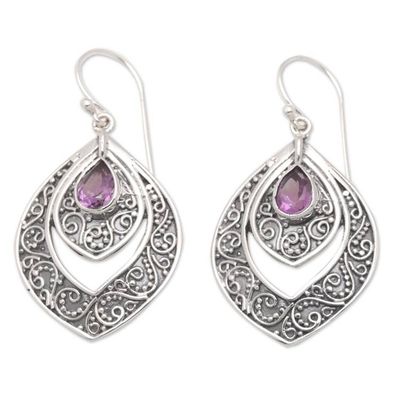 Alternate image for Sterling Silver Fashion Dangle Earrings with Amethyst Stone Party Queen in Purple