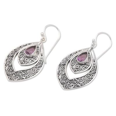 Alternate image for Sterling Silver Fashion Dangle Earrings with Amethyst Stone Party Queen in Purple