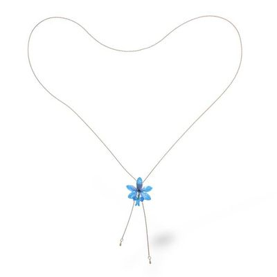 Alternate image for Resin-Coated Cerulean Orchid Necklace with Golden Chain Luxurious Cerulean