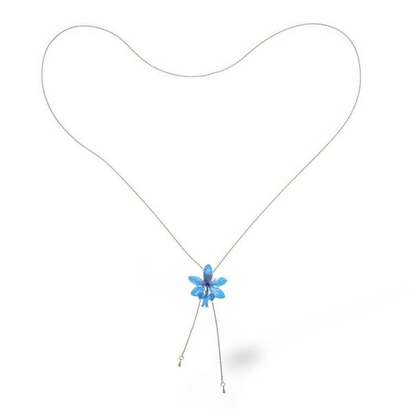 Alternate image for Resin-Coated Cerulean Orchid Necklace with Golden Chain Luxurious Cerulean