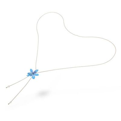 Alternate image for Resin-Coated Cerulean Orchid Necklace with Golden Chain Luxurious Cerulean