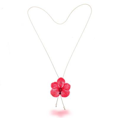 Alternate image for Spring-Themed 22k Gold-Plated Red Orchid Lariat Necklace Passionate Petals