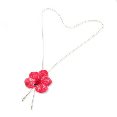 Alternate image for Spring-Themed 22k Gold-Plated Red Orchid Lariat Necklace Passionate Petals