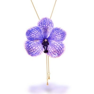 Alternate image for 22k Gold-Plated Resin-Coated Purple Orchid Lariat Necklace Enchanted Petals