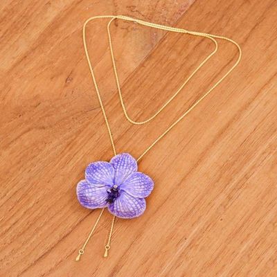 Alternate image for 22k Gold-Plated Resin-Coated Purple Orchid Lariat Necklace Enchanted Petals