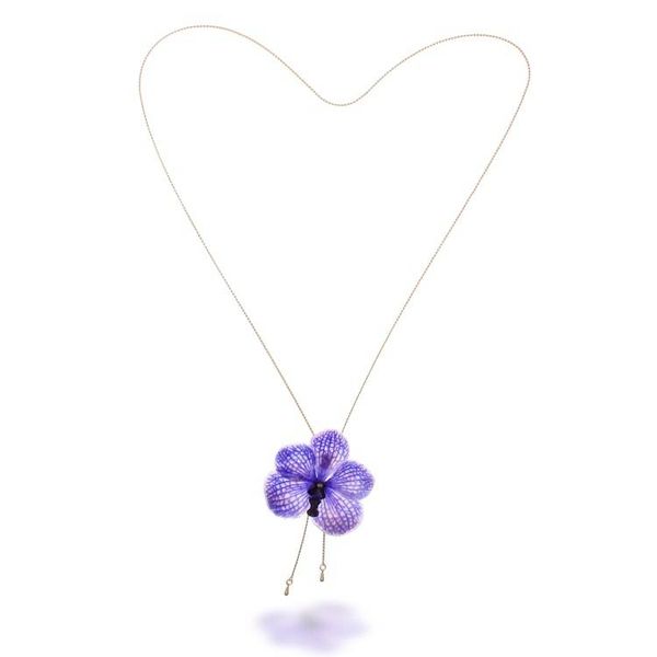 Alternate image for 22k Gold-Plated Resin-Coated Purple Orchid Lariat Necklace Enchanted Petals