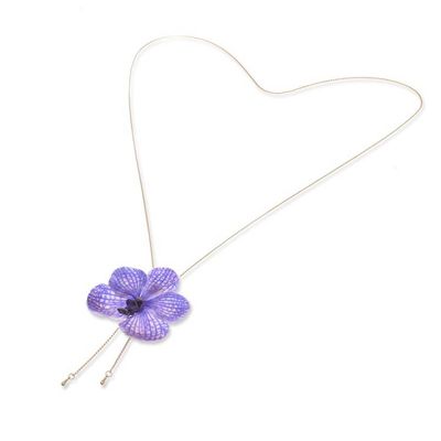Alternate image for 22k Gold-Plated Resin-Coated Purple Orchid Lariat Necklace Enchanted Petals