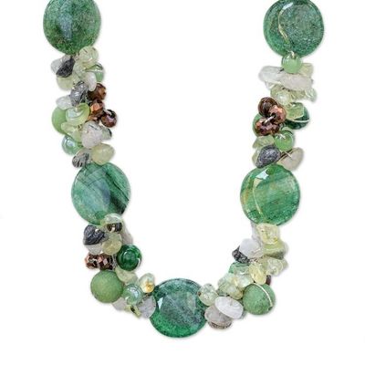 Alternate image for Artisan Crafted Prehnite and Tigers Eye Beaded Necklace Rainstorm
