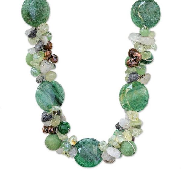 Alternate image for Artisan Crafted Prehnite and Tigers Eye Beaded Necklace Rainstorm