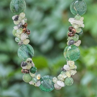 Alternate image for Artisan Crafted Prehnite and Tigers Eye Beaded Necklace Rainstorm