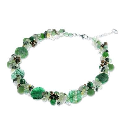 Alternate image for Artisan Crafted Prehnite and Tigers Eye Beaded Necklace Rainstorm