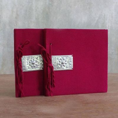 Alternate image for Red Fabric Covered Journals from Thailand Pair Fresh Memories