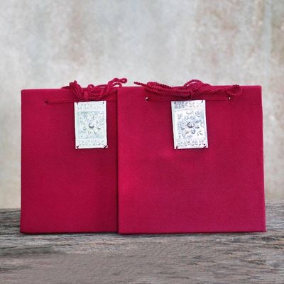 Alternate image for Red Fabric Covered Journals from Thailand Pair Fresh Memories