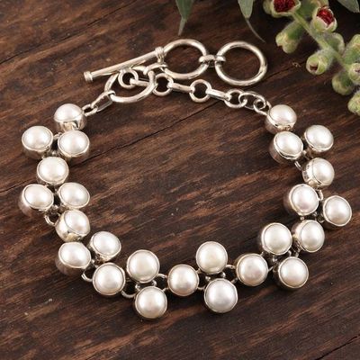 Alternate image for Handmade Bridal Jewelry Sterling Silver and Pearl Bracelet Many Moons