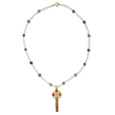 Alternate image for Gold Plated Cultured Pearl Pink Cross Necklace from Thailand Faithful Soul in Pink