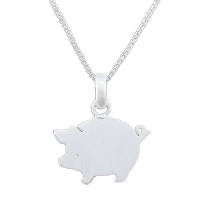 Alternate image for Handmade 925 Sterling Silver Pendant Necklace Pig Thailand Quaint Pig
