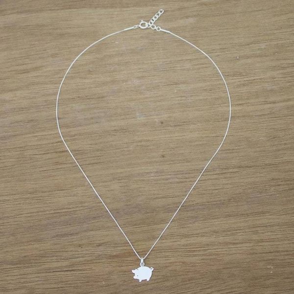 Alternate image for Handmade 925 Sterling Silver Pendant Necklace Pig Thailand Quaint Pig