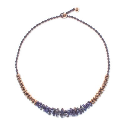 Alternate image for Bohemian Pendant Necklace with Lapis Lazuli and Brass Beads Blue Orchids