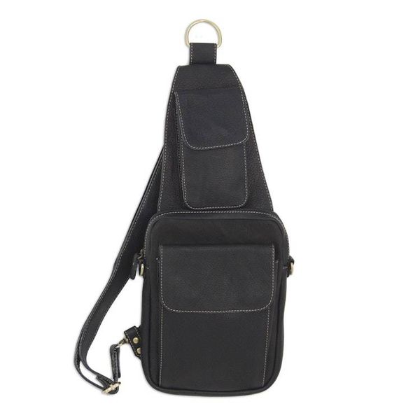 Alternate image for Black Leather Cross Body Sling Bag with 3 Pockets Nighttime Hike