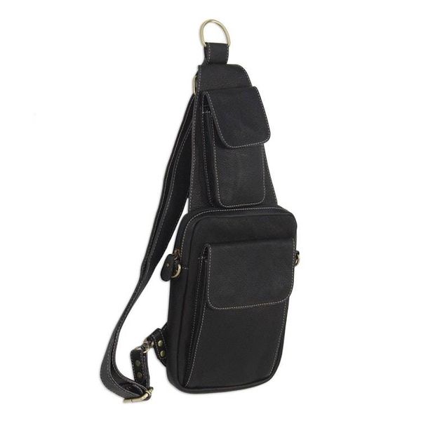 Alternate image for Black Leather Cross Body Sling Bag with 3 Pockets Nighttime Hike