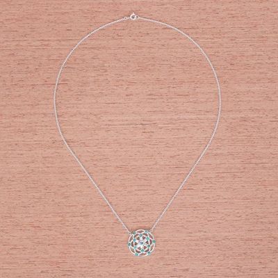 Alternate image for Turquoise and Sterling Silver Pendant Necklace Blooming Star in Turquoise