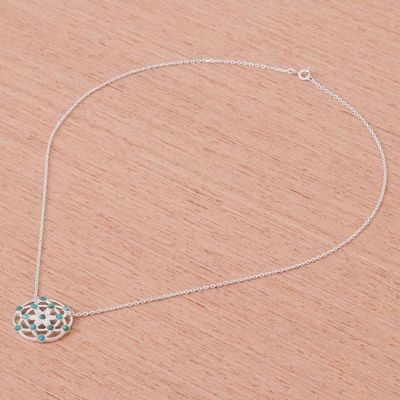 Alternate image for Turquoise and Sterling Silver Pendant Necklace Blooming Star in Turquoise