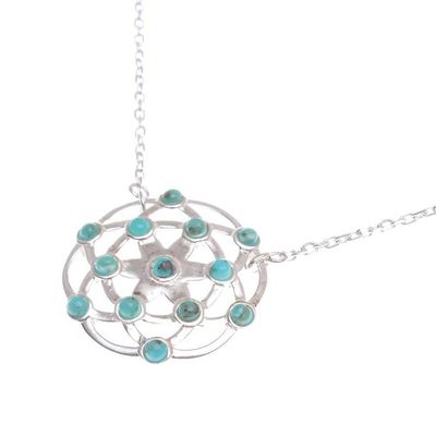 Alternate image for Turquoise and Sterling Silver Pendant Necklace Blooming Star in Turquoise