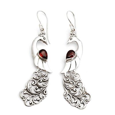 Alternate image for Garnet Earrings with Peacock Theme from Bali Merak