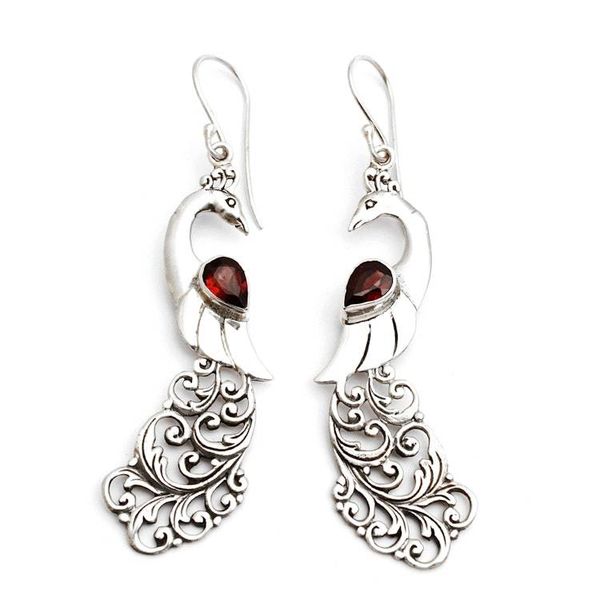 Alternate image for Garnet Earrings with Peacock Theme from Bali Merak