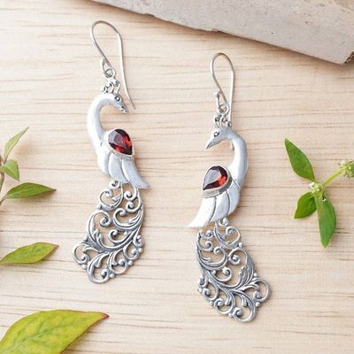 Alternate image for Garnet Earrings with Peacock Theme from Bali Merak