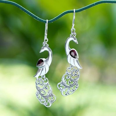 Alternate image for Garnet Earrings with Peacock Theme from Bali Merak