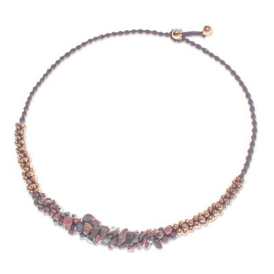 Alternate image for Adjustable Pendant Necklace with Unakite Chips Brass Beads Colorful Orchids