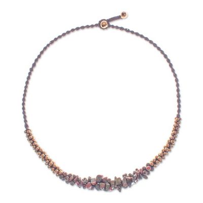 Alternate image for Adjustable Pendant Necklace with Unakite Chips Brass Beads Colorful Orchids