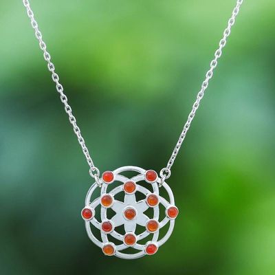 Primary image for Carnelian and Sterling Silver Pendant Necklace Blooming Star in Orange