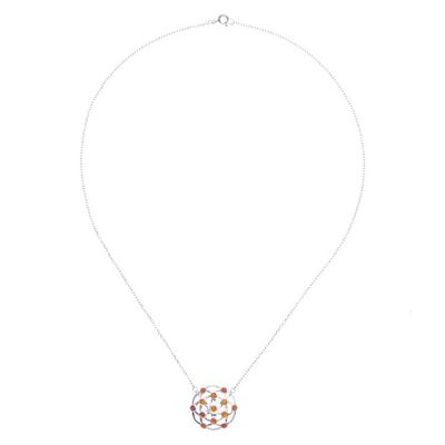 Alternate image for Carnelian and Sterling Silver Pendant Necklace Blooming Star in Orange
