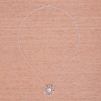 Alternate image for Carnelian and Sterling Silver Pendant Necklace Blooming Star in Orange